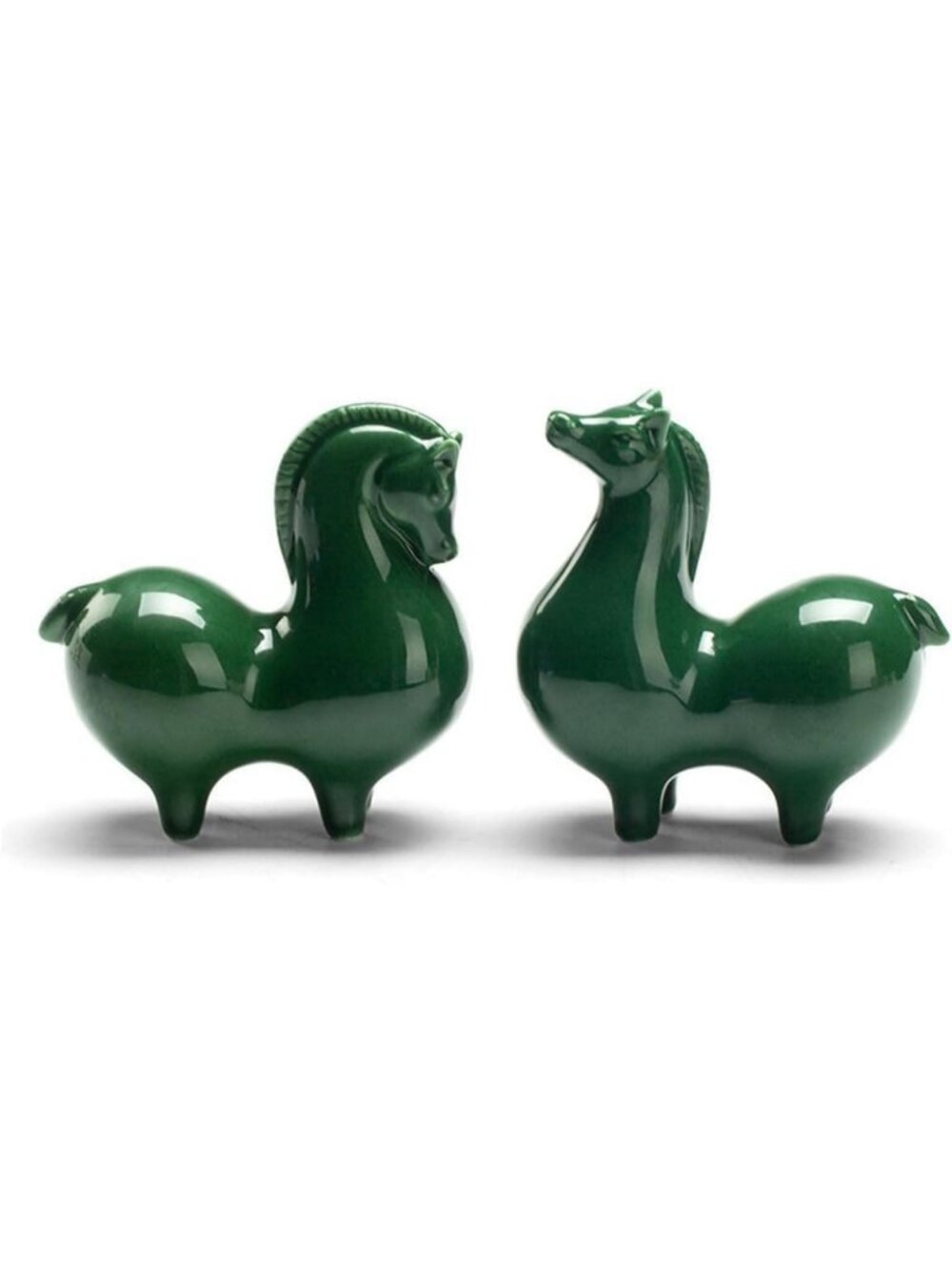 Green Ceramic Horse Figurine Set - 2-Piece Home Decor for Horse Lovers